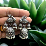 Load image into Gallery viewer, Ekani Antique Brass Silver Plated Pearl Jhumka Earrings
