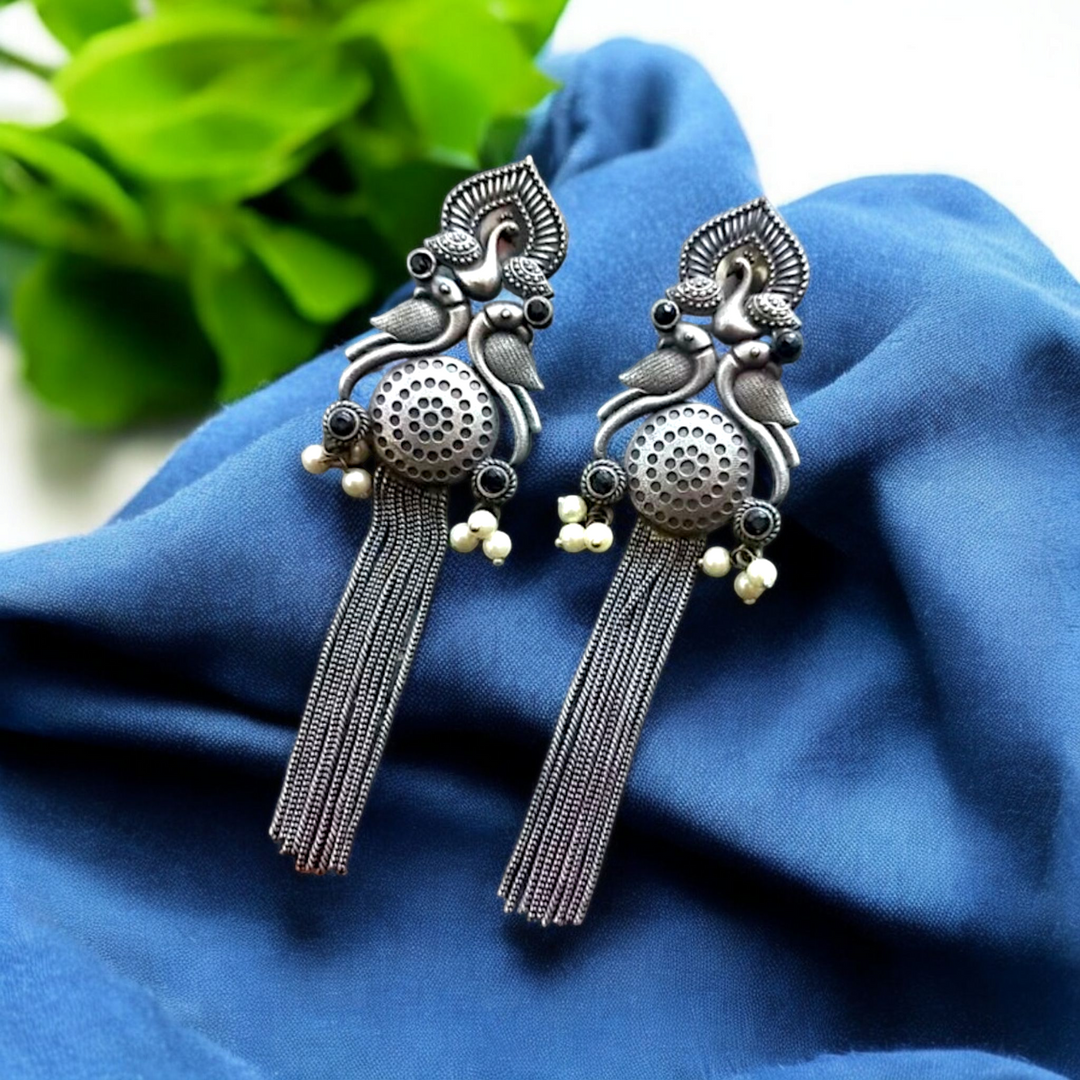 Ekani Kiyara Quirky Silver Replica Brass Chained Earrings