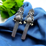 Load image into Gallery viewer, Ekani Kiyara Quirky Silver Replica Brass Chained Earrings
