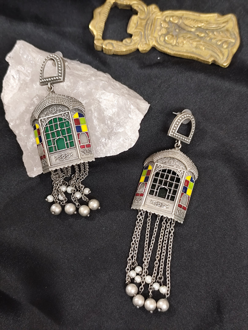 Ekani Meenakari Jharokha Chain Drop Earrings