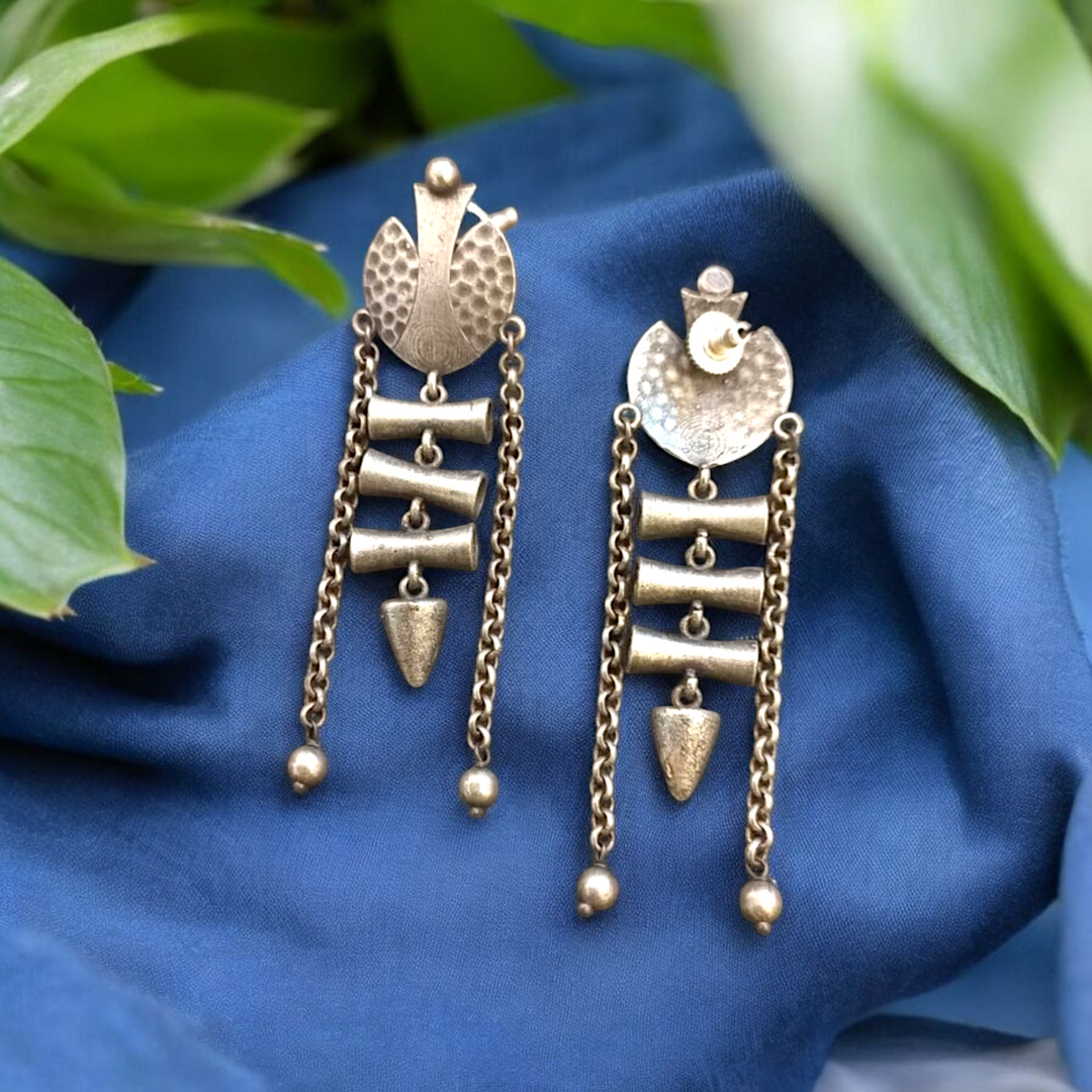 Ekani Manali Quirky Silver Lookalike Brass  Earrings