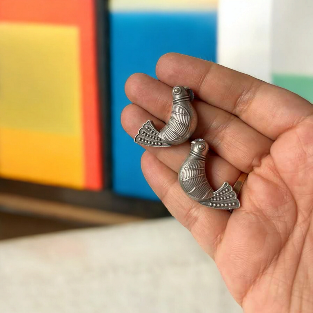 Ekani Papeeha Brass Silver Stud Earrings