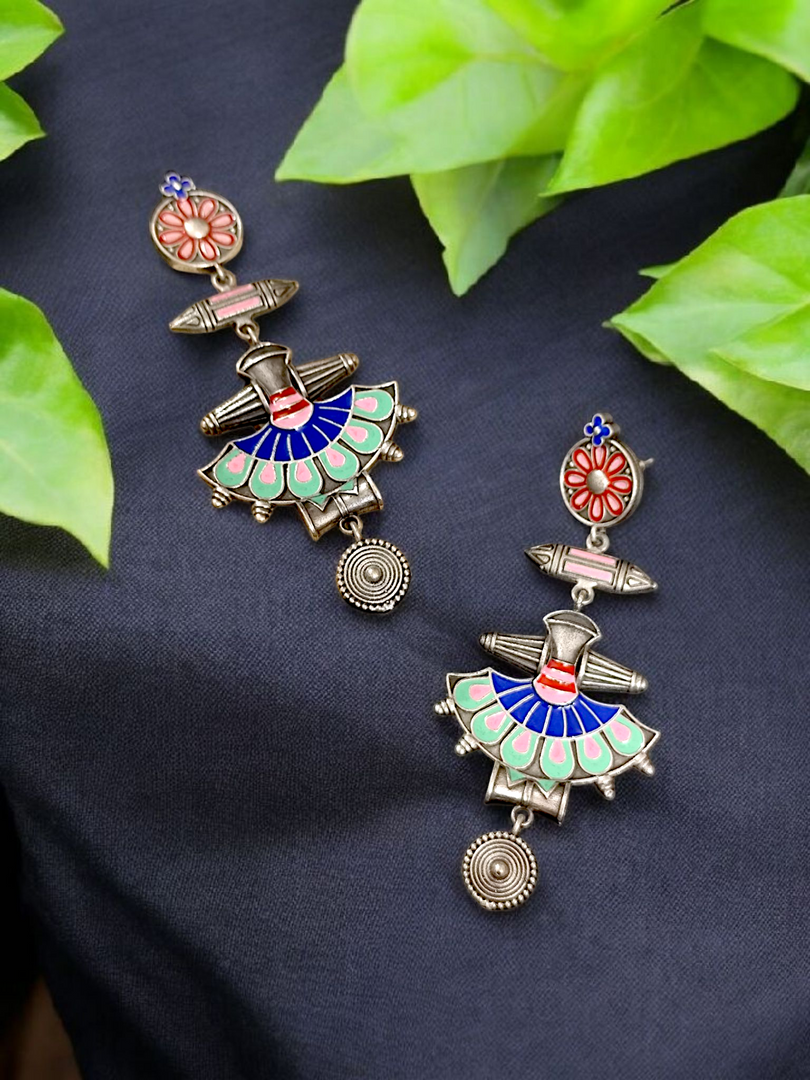 Ekani Nautanki Meenakari Hand Painted Drop Earrings