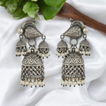 Load image into Gallery viewer, Ekani Antique Brass Silver Plated Pearl Jhumka Earrings
