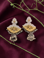 Load image into Gallery viewer, Ekani Gulbadan Stone Brass Dual Tone Dangler Jhumka Earrings