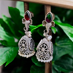 Load image into Gallery viewer, Ekani Krusha Brass Silver Jhumka Earrings
