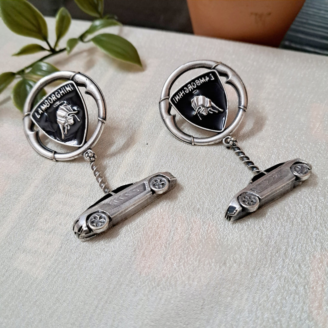 Ekani Lamborghini Brass Silver Quirky Earrings