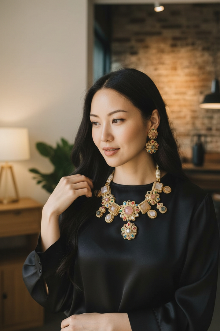 Ekani Sabyasachi Inspired Elizabeth Autumn Necklace with Earrings