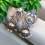 Load image into Gallery viewer, Ekani Om Shanti Silver Replica Brass Pearls Jhumka Earrings
