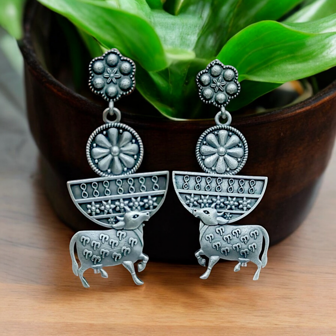 Ekani Nandi Brass Silver Replica Dangler Earrings