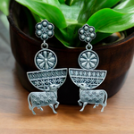 Load image into Gallery viewer, Ekani Nandi Brass Silver Replica Dangler Earrings
