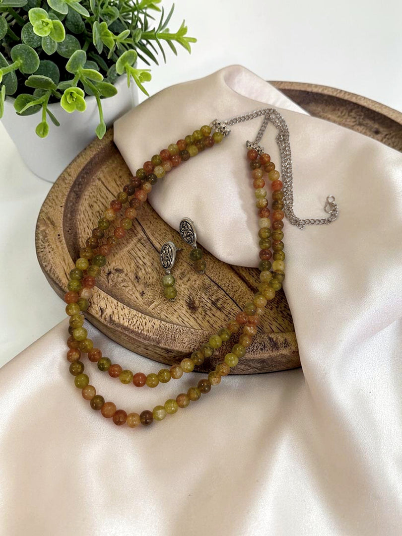 Ekani 2 Layer Printed Glass Beads Necklace Set