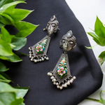 Load image into Gallery viewer, Ekani Shariya Silver Brass Meenakari Stone Earrings
