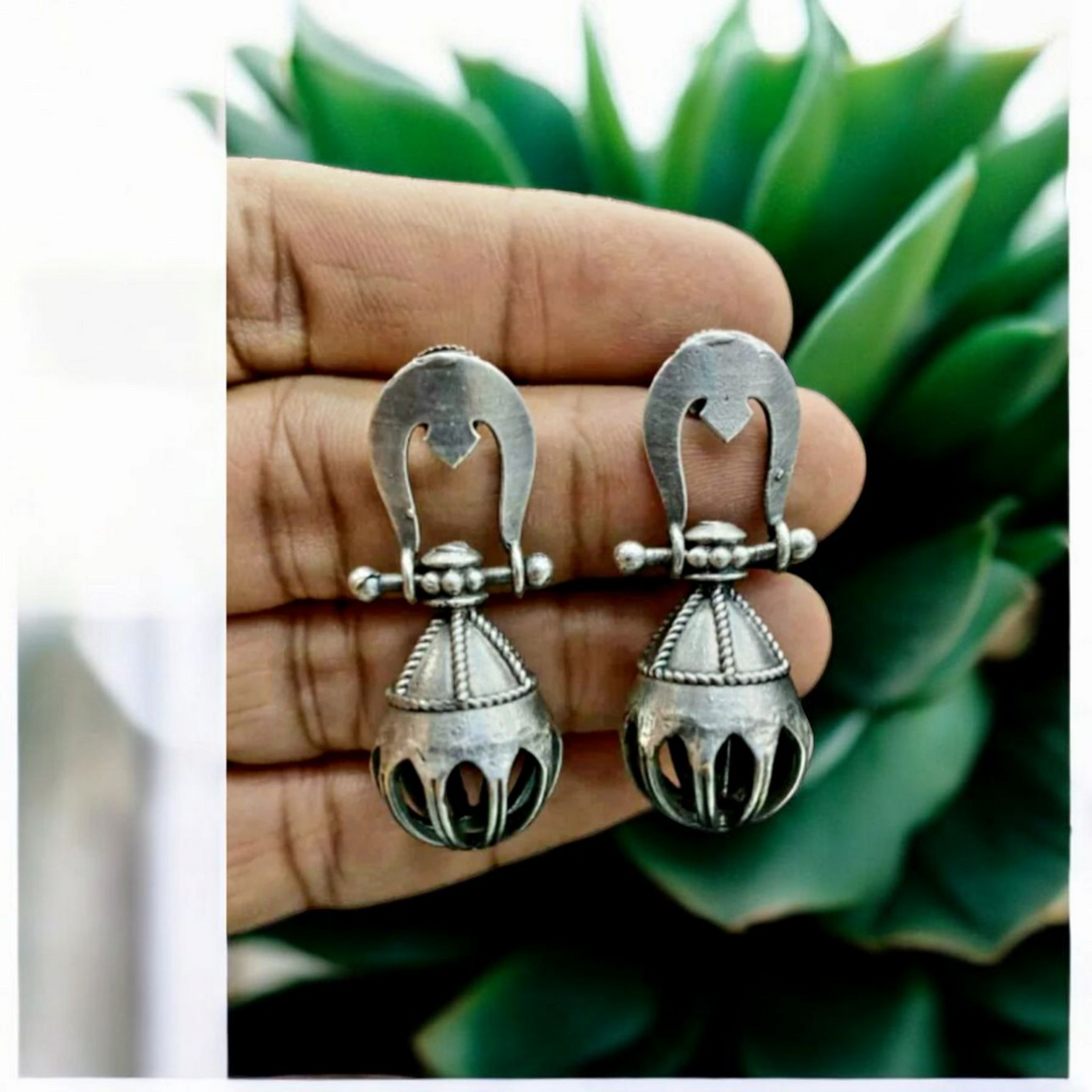 Ekani Handcrafted Silver-plated Antique Tribal Drop Earrings