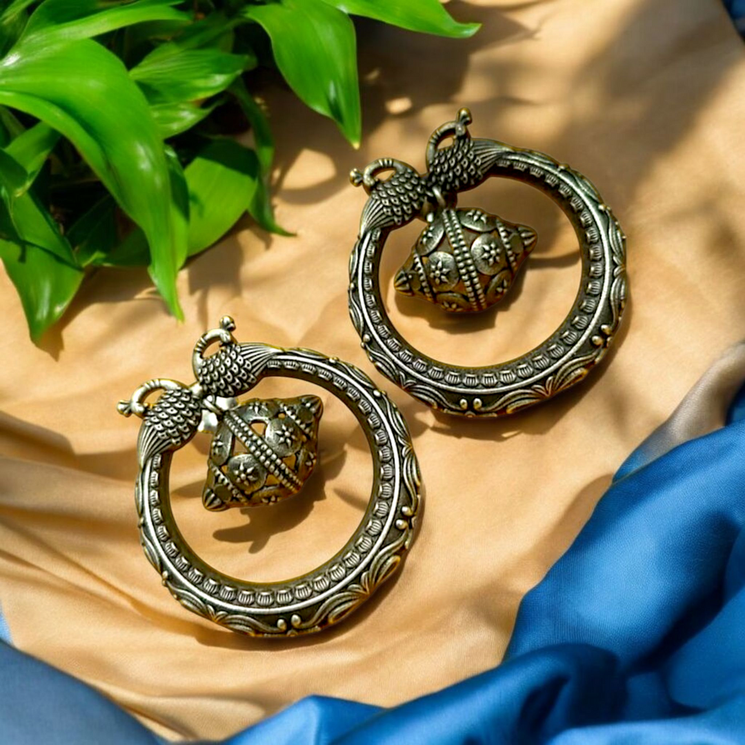 Ekani Harini Quirky Silver Lookalike Brass Earrings
