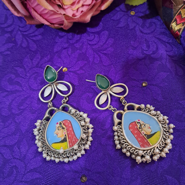 Ekani Misha Brass Meenakari Stone Dangler Earrings
