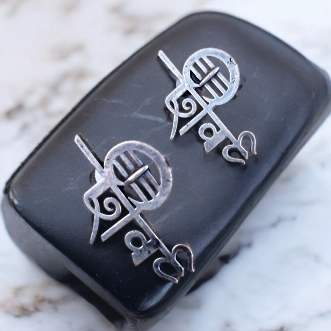 Ekani Shiv Brass Silver Replica Unisex Stud Earrings