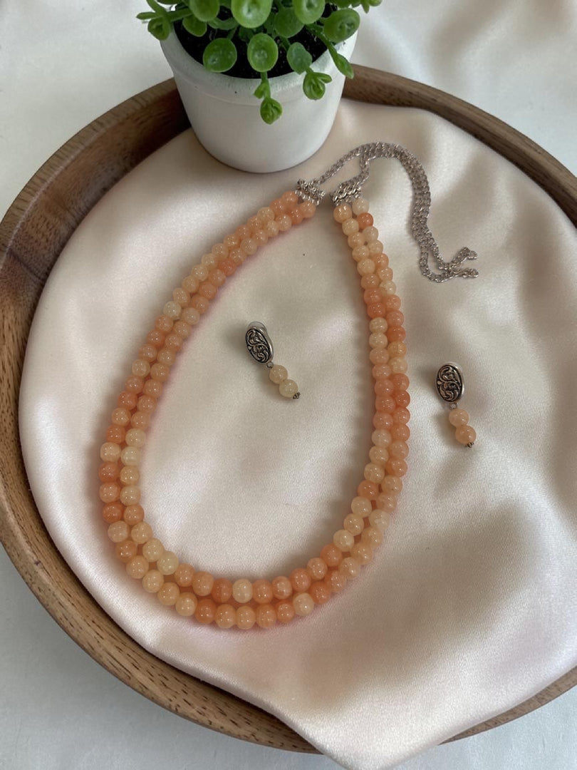 Ekani 2 Layer Printed Glass Beads Necklace Set