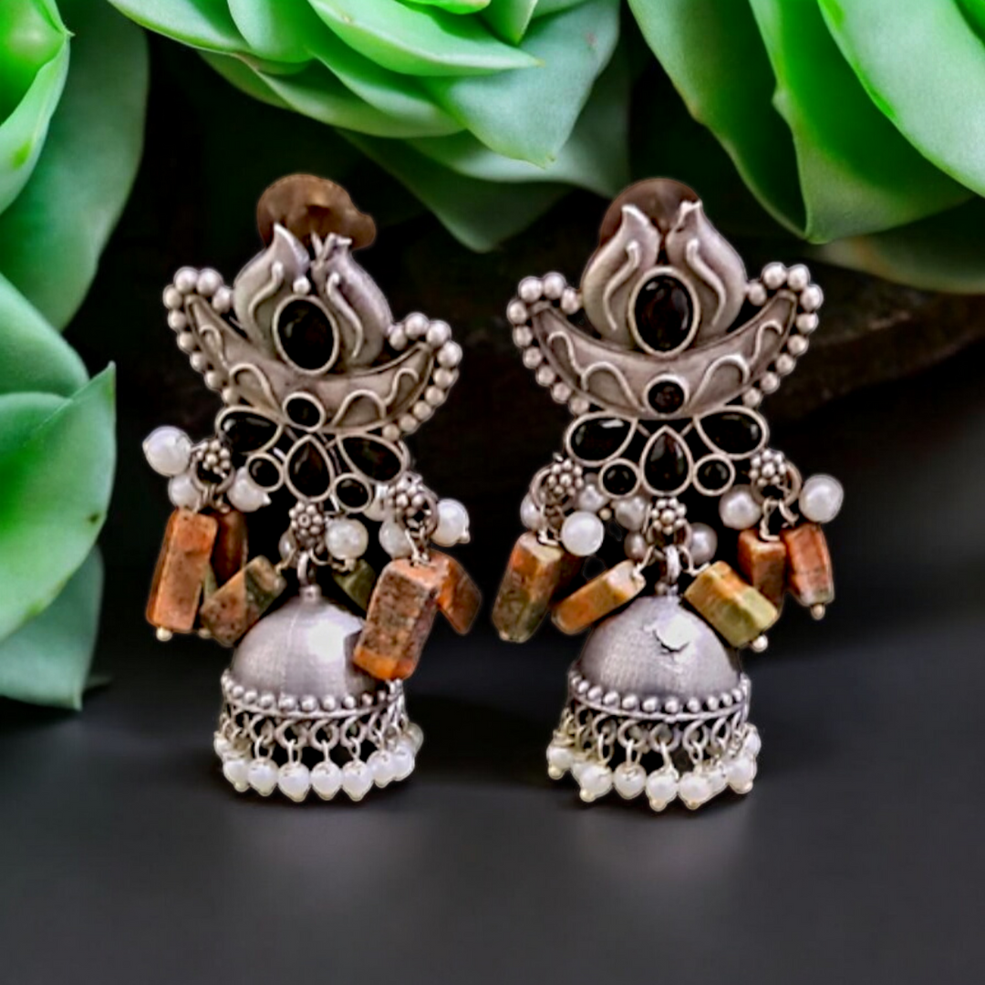 Ekani Riddhi Brass Silver Replica Jhumka Earrings