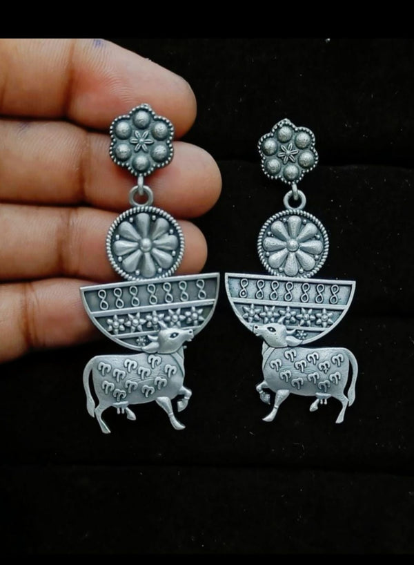 Ekani Nandi Brass Silver Replica Dangler Earrings
