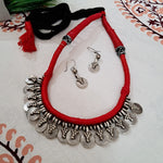Load image into Gallery viewer, Ekani Bhadra Brass Coin Red Thread Necklace Set
