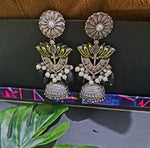 Load image into Gallery viewer, Ekani Vydehi Meenakari Brass Silver Jhumka Earrings