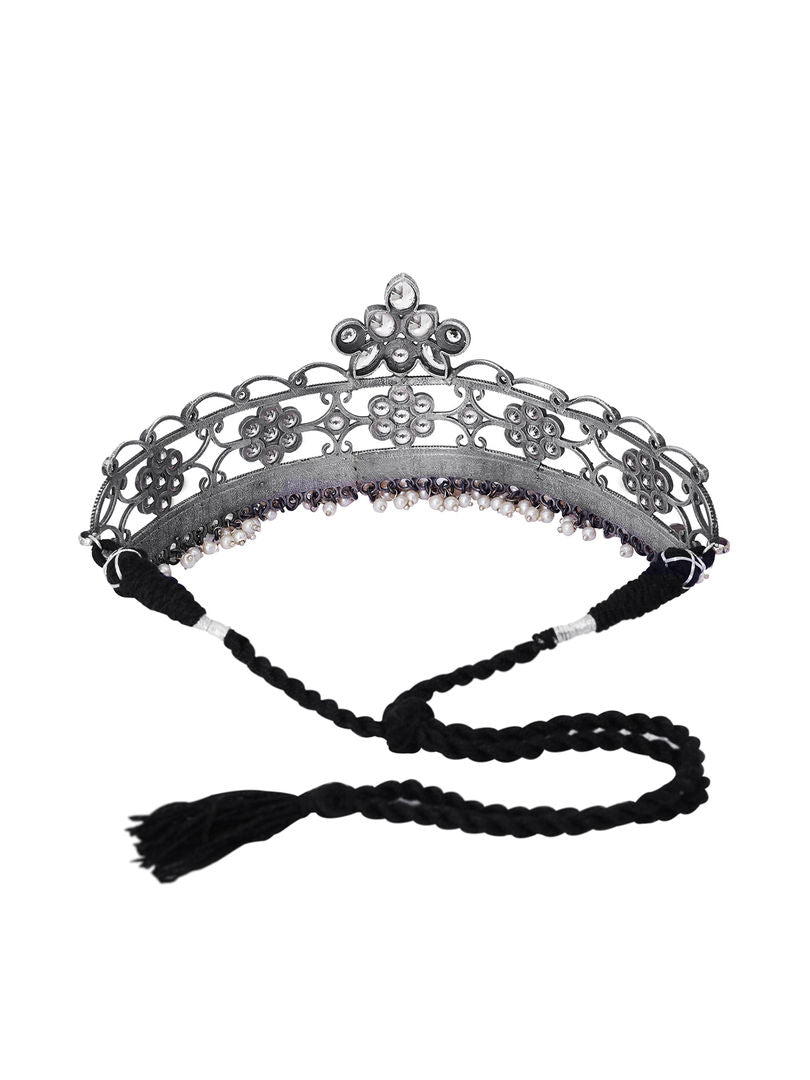 Ekani Amore Silver Lookalike White Stone Choker Necklace With Earring