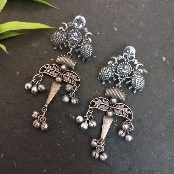 Ekani Rubani Tribal Contemporary Silver Lookalike Brass Leaf Motif Dangler Earrings