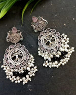 Load image into Gallery viewer, Ekani Riya Yellow/pink Brass Alloy Silver Pearl And Monalisa Stone Chaandbaali Earrings

